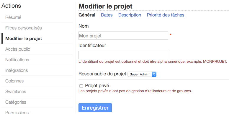 Modification de projet